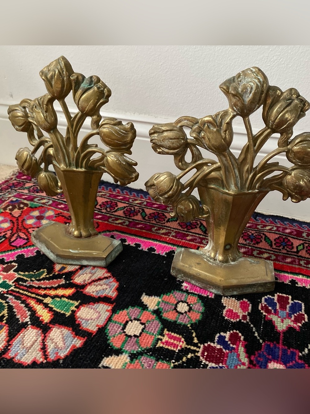 Vintage Midcentury Art Deco Art Nouveau Revival Solid Brass Tulip Bookends✨